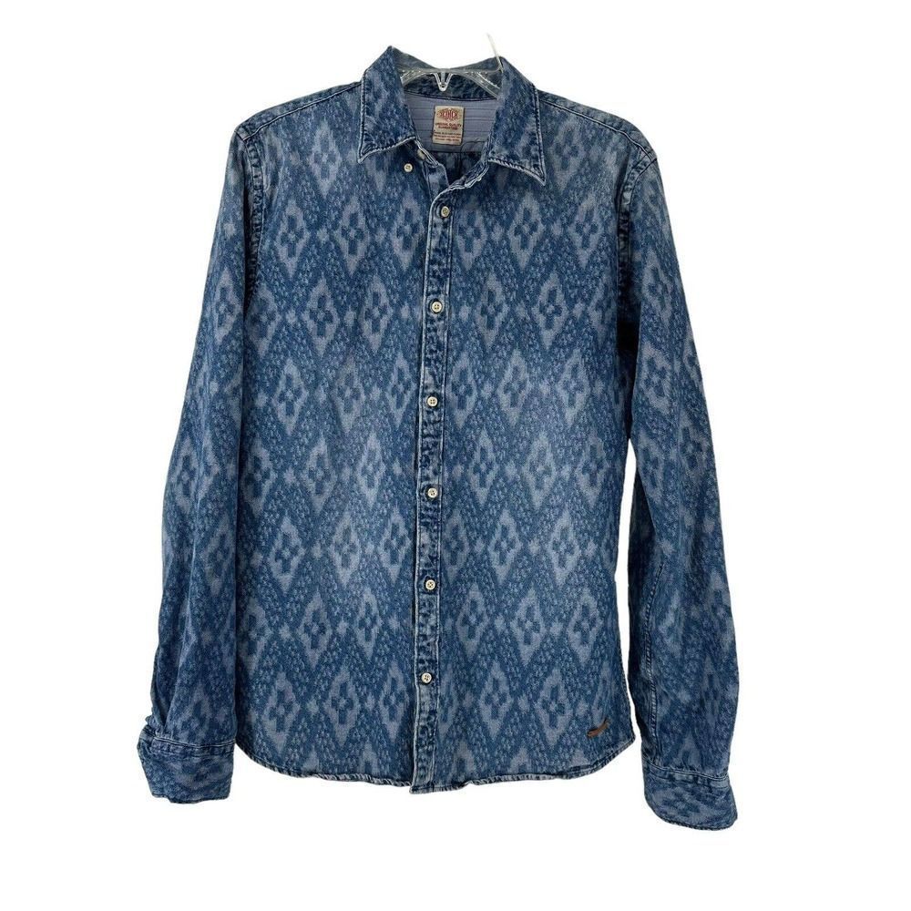 Scotch & Soda Button Up Denim Western Pattern Mens Size M Blue Long Sleeve Top